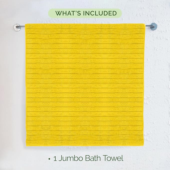 Elegant Comfort 100% Turkish Cotton Corduroy Ribbed Luxury Jumbo Bath Towel Ultra Soft - 35 x 70 Inch - Luxury Spa Premium Hotel Quality Highly Absorbent and Quick Dry Large Bath Towel, Yellow