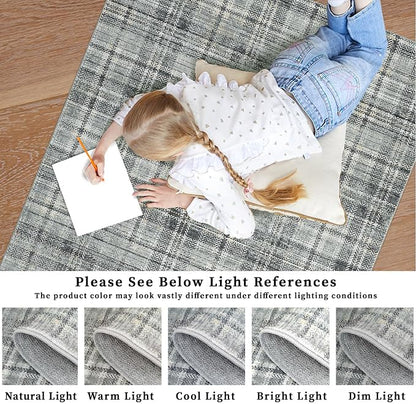 Washable Rugs 10 x 13 Rug for Living Room Soft Bedroom Rug Modern Plaid Large Area Rug Non Shedding Non Slip Throw Rugs Stain Resistant Carpet for Dining Room Nursery 10'x13' Greenish Grey