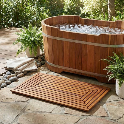 Giza Shower, Spa, Door Mat in Solid Teak Wood, 36" x 20"