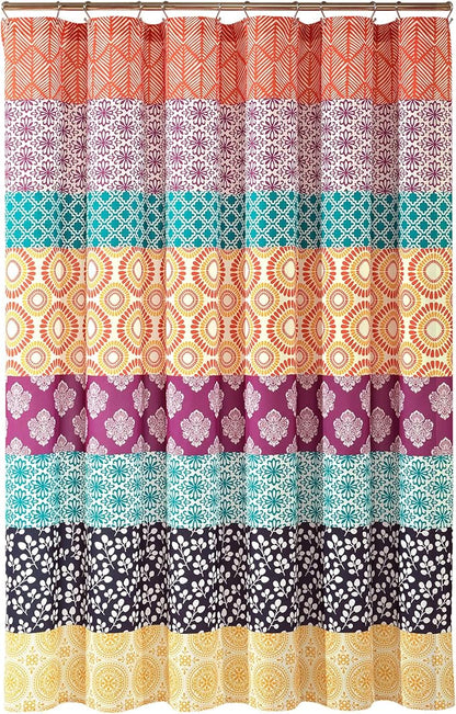Lush Decor Bohemian Stripe Shower Curtain, 72" W x 72" L, Fuchsia & Orange - Bathroom Curtain - Striped Shower Curtain - Boho Decor - Fabric Shower Curtains