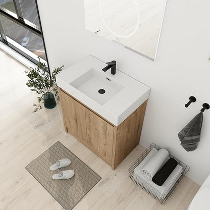 30'' Freestanding Bathroom Vanity, 30 Inch Floor Stand Bathroom Vanity with Sink, Single Resin Sink Cabinet Set, Modern Storage Cabinet, with Soft Closing Door, 03630IMO+30120MMO