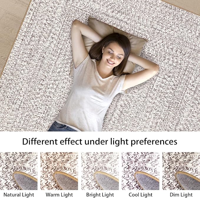Printed Washable Area Rugs 5x7 Rug for Living Room Non Slip Modern Soft Area Rug for Bedroom Farmhouse Braided Print Throw Rugs Contemporary Stain Resistant Carpet for Dining Room 5'x7'