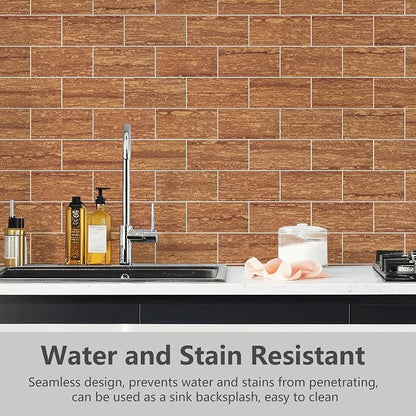 STICKGOO 10-Sheet Backsplash Peel and Stick Subway Tile(Thicker Design, Faux Red Travertine)