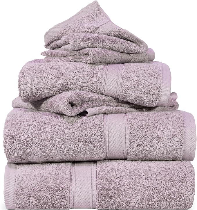 SUPERIOR Egyptian Cotton Ultra Plush & Absorbent, 6 Piece Set, Purple | Quick Dry, Soft Luxury Towel Set, Bath Essentials, Guest Bath, Spa, 2 Bath, 2 Hand, 2 Face Towels, Madeline Towels