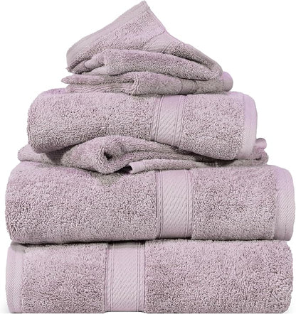 SUPERIOR Egyptian Cotton Ultra Plush & Absorbent, 6 Piece Set, Purple | Quick Dry, Soft Luxury Towel Set, Bath Essentials, Guest Bath, Spa, 2 Bath, 2 Hand, 2 Face Towels, Madeline Towels