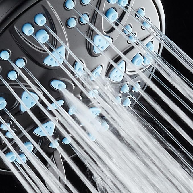 AquaDance Antimicrobial – Anti-Clog High-Pressure 6-Setting Head with Microban Nozzle Protection from Growth of Mold, Mildew & Bacteria for Stronger Shower 4", Aqua Blue Jets – 1.8 GPM
