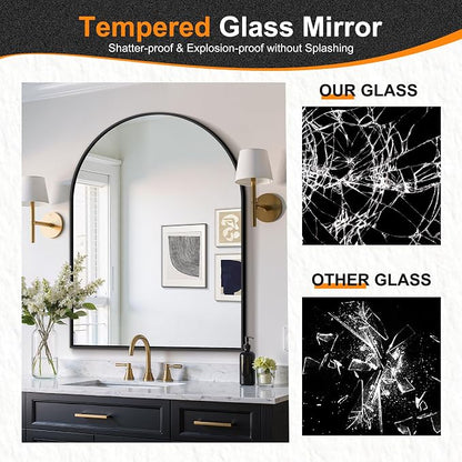 Arched Bathroom Mirror, Black, 40"x30"