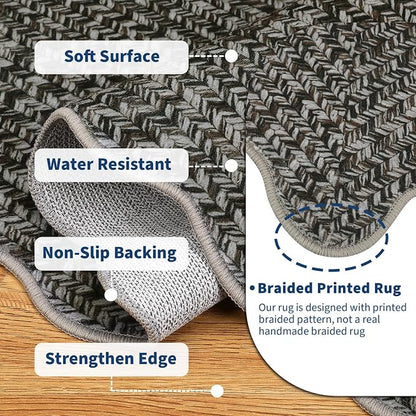Imitation Braided Collection-Print Washable Runner Rug 2x8 Non Slip Bathroom Rug Scalloped Soft Farmhouse Throw Rugs Kitchen Runner Stain Resistant Carpet for Hallway Entryway Rugs