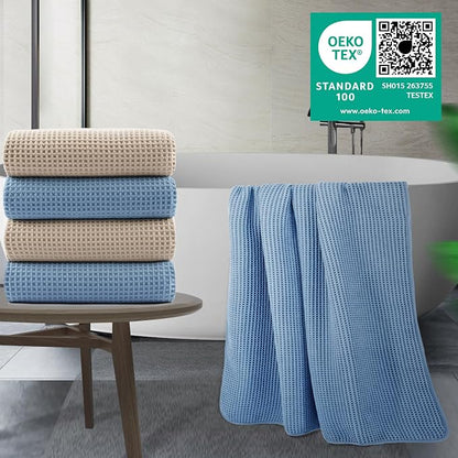 POLYTE 430 GSM Poly Blend Microfiber Quick Dry Waffle Bath Towel, 30x60 in | 4 Pack, Oversize, Lint Free, Body Towel