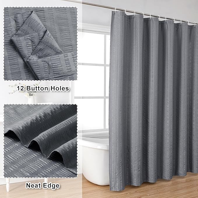 Aiyufeng Moga Grey Shower Curtain Hotel Luxury Quality, Fabric Shower Curtains for Bathroom, Water Repellent and Machine Washable, Standard Size, 72" Wx 72" L