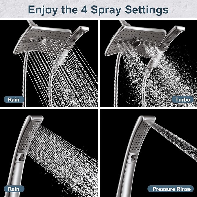 BRIGHT SHOWERS Dual Shower Head System with Handheld and Rainfall Shower, Shower Faucet Set with Valve and Trim Kit, Includes 79-Inch Stainless Steel Hose, Brushed Nickel