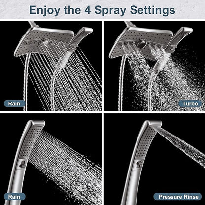 BRIGHT SHOWERS Dual Shower Head System with Handheld and Rainfall Shower, Shower Faucet Set with Valve and Trim Kit, Includes 79-Inch Stainless Steel Hose, Brushed Nickel