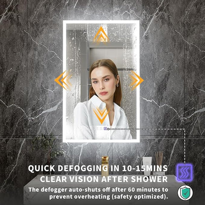 32x20 Lighted Medicine Cabinet with Mirror & Magnifier,LED Medicine Cabinet Mirror for Bathroom, Color Temp, Defogger, Front&Backlit, Built-in Outlets, Dimmable, Soft Close DTC Hinges, Right Opening