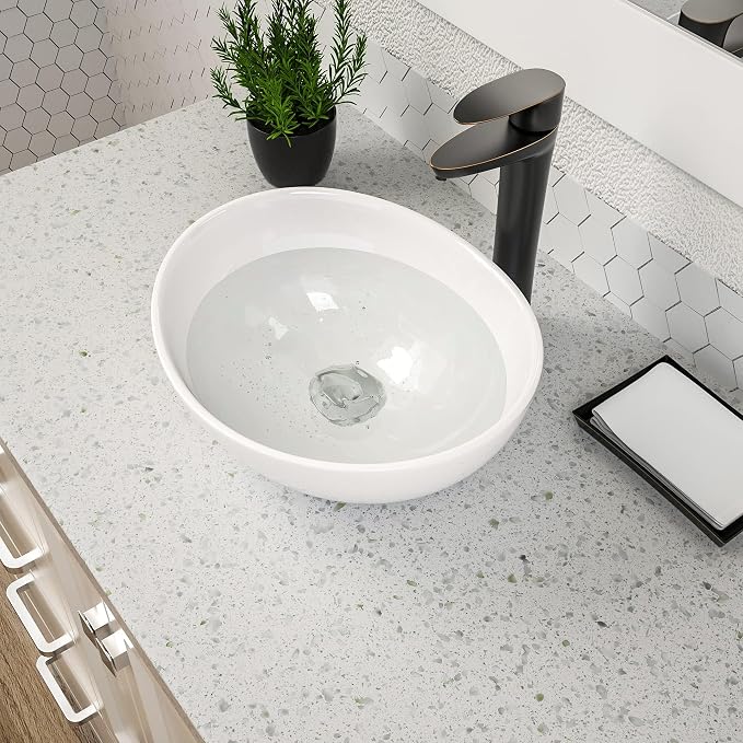 Dcolora Bowl Sink for Bathroom 16"x13" White Oval Vessel Sink Above Counter Vanity Sink Bowl Basin, Boat(Egg) Shape 16"x13" - DC-V8897