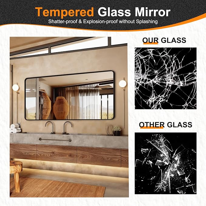 Bathroom Vanity Mirror, Black Framed Mirror for Over Sink, 30x60 | HD glass, distortion-free for makeup and grooming, Sturdy frame, all mounting hardware, hangs horizontal or vertical