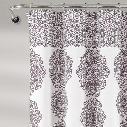 Lush Decor Stripe Medallion Shower Curtain-Fabric Mandala Bohemian Damask Print Design, 72" x 72", Purple