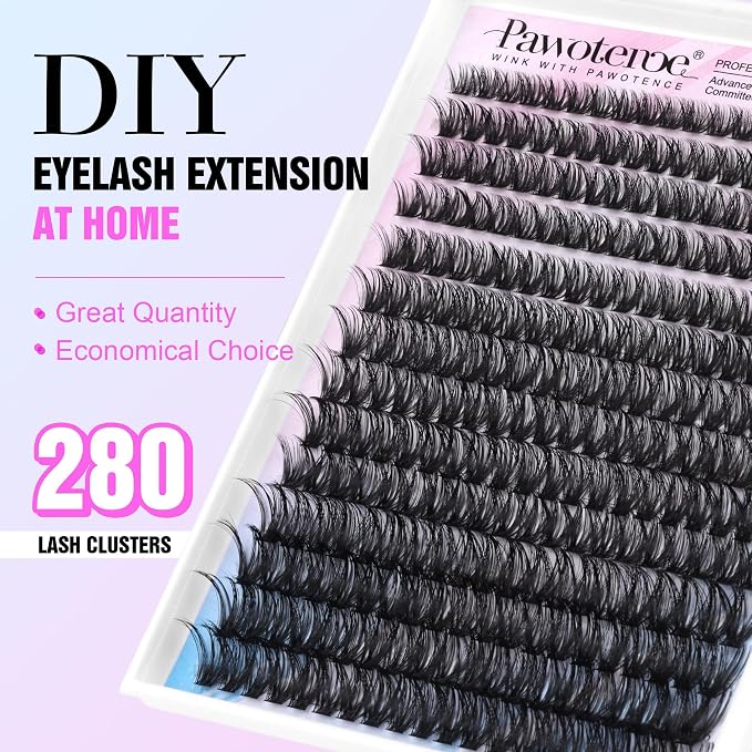 Lash Clusters 280pcs Individual Lashes Cluster Eyelash Extensions 50D 9-16mm Mix Eyelash Clusters Lash Extension for Self Application at Home (50D, 0.07D, 9-16mm)
