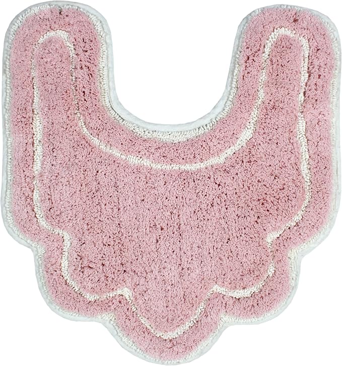 Home Weavers Allure Collection 100% Cotton Contour Rug, Soft & Absorbent U-Shaped Toilet Rug, Spray Latex Backing, Quick Dry, Machine Washable Bathroom Floor Mat for Toilet Base, 20"x20", Pink