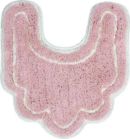 Home Weavers Allure Collection 100% Cotton Contour Rug, Soft & Absorbent U-Shaped Toilet Rug, Spray Latex Backing, Quick Dry, Machine Washable Bathroom Floor Mat for Toilet Base, 20"x20", Pink
