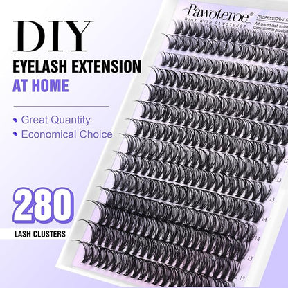 Lash Clusters 40D 280pcs Cluster Eyelash Extensions 9-16mm Mix Eyelash Clusters Lash Extension Individual Lashes for Self Application (40D, 0.07D, 9-16mm)