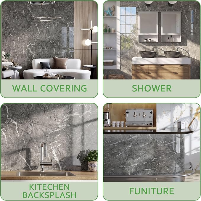 Marble Peel and Stick Waterproof Wall Paneling, 118" x 47" Bardiglio Grey Glossy Finish Self-Adhesive Backsplash Tile Vinyl Wall Panel for Kitchen Bathroom Wall Decor, Covers 38.75 Sq. Ft.
