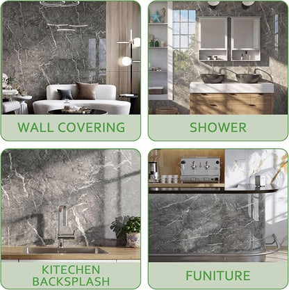 Marble Peel and Stick Waterproof Wall Paneling, 118" x 47" Bardiglio Grey Glossy Finish Self-Adhesive Backsplash Tile Vinyl Wall Panel for Kitchen Bathroom Wall Decor, Covers 38.75 Sq. Ft.