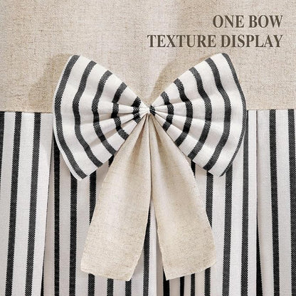 Farmhouse Shower Curtain Linen Bow Pleated Black Stripe 72"W x 72"L | Farmhouse Style, Chic Bow, Striped, Linen Fabric, Rustic, Country, Natural Look, Washable, for Bathroom Bathtub