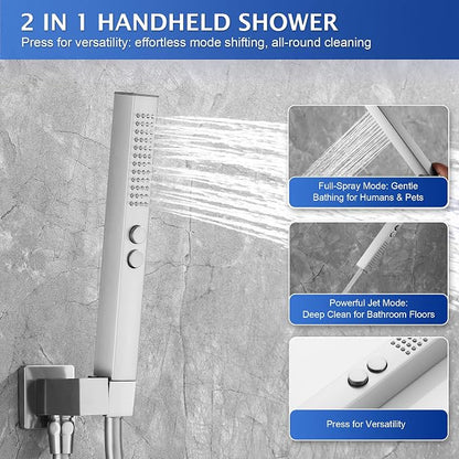 Rain Shower System, 10''Rain Head,2-Spray Handheld,Brushed Nickel | 2 Spray Functions,Anti-Tangle Explosion-proof PVD Hose,Balance Temp Valve,Rust-proof & Scratch-resistant