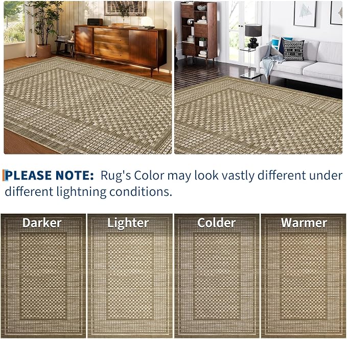 Modern Rug 8x10 Area Rugs for Living Room Washable Bedroom Rug Geometric Checkered Large Area Rug Soft Non Slip Throw Rugs Low Pile Stain Resistant Carpet for Office Dining Room 8'x10' Brown