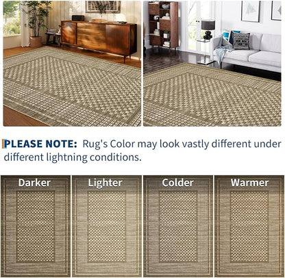 Modern Rug 8x10 Area Rugs for Living Room Washable Bedroom Rug Geometric Checkered Large Area Rug Soft Non Slip Throw Rugs Low Pile Stain Resistant Carpet for Office Dining Room 8'x10' Brown