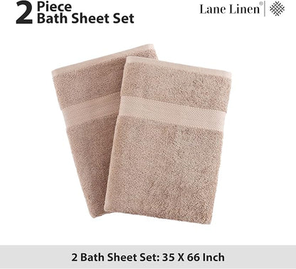LANE LINEN Large Bath Sheet Set Oversized Soft Absorbent Quick Dry - Taupe | Bath Sheets Set - OEKO-TEX Certified, Ring-Spun Durability, Generously Sized, Oversized & Roomy, Lightweight & Breathable