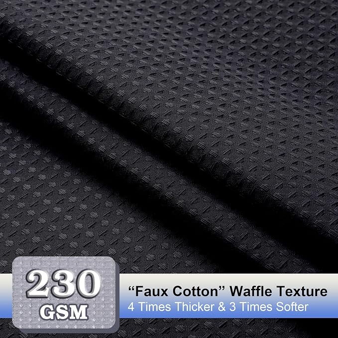 Long Fabric Shower Curtain Set, Waffle Textured Shower Curtain for Bathroom - Weight 230GSM Heavy Duty Hotel Spa Luxury Bath Curtain Set with 12 Plastic Hooks, 72x78, Black