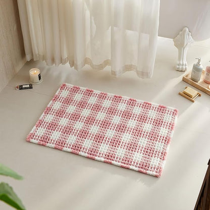 TYUU Waffle Bath Mat, Small Cute Bathroom Rug Non Slip, 24x16 Pink & White | Super Absorbent Quick Dry Bath Rug, Non-Slip Backing, Soft Waffle Washable Farmhouse Bathroom Mats, Tub, Shower & Home Decor