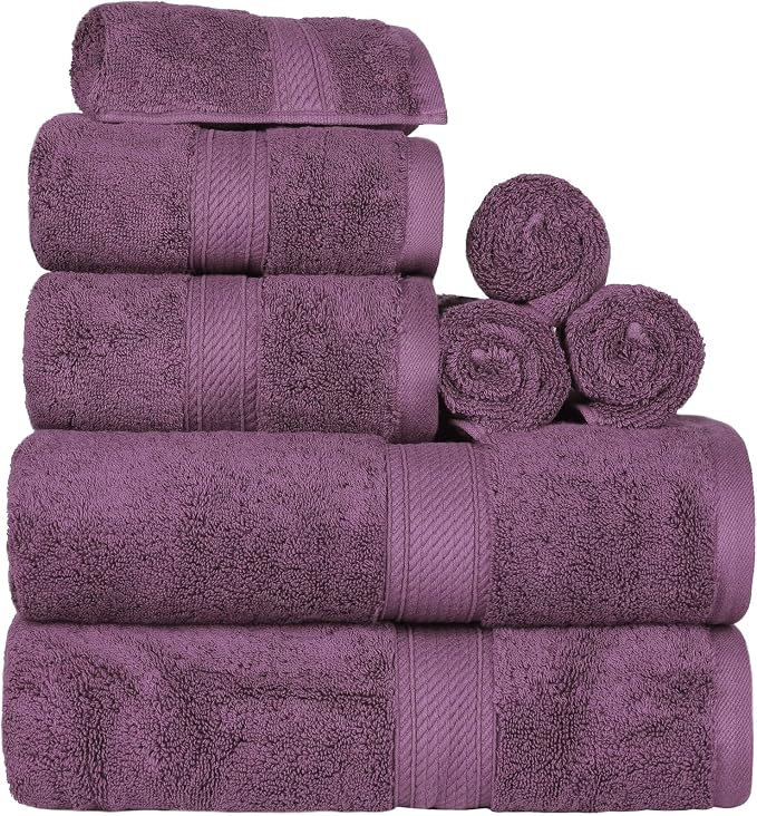 SUPERIOR Egyptian Cotton Ultra Plush & Absorbent, 8 Piece Set, Plum | Quick Dry, Soft Luxury Towel Set, Bath Essentials, Guest Bath, Spa, 2 Bath, 2 Hand, 4 Face Towels, Madeline Towels