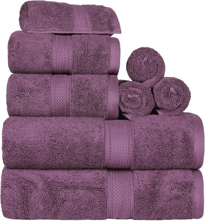 SUPERIOR Egyptian Cotton Ultra Plush & Absorbent, 8 Piece Set, Plum | Quick Dry, Soft Luxury Towel Set, Bath Essentials, Guest Bath, Spa, 2 Bath, 2 Hand, 4 Face Towels, Madeline Towels