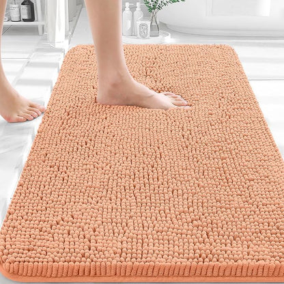 OLANLY Bathroom Rugs 30x20, Extra Soft Absorbent Chenille Bath Rugs | Peach, Quick-Drying Rubber Backing, Machine Washable Bath Mat for Bathroom Floor, Tub and Shower, Home Decor Accessories