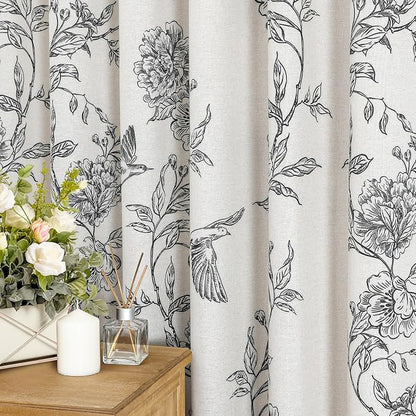 MitoVilla Long Black Cotton Shower Curtain for Bathroom,72 x 78 | Long BoHo Cottagecore Hummingbird Spring Shower Curtains, Modern Farmhouse Country Floral Bathroom Décor, 72 x 78
