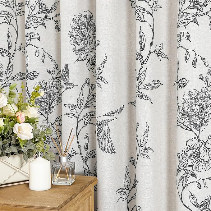 MitoVilla Extra Long Black Cotton Shower Curtain for Bathroom,72 x 84 | Extra Long BoHo Cottagecore Hummingbird Spring Shower Curtains, Modern Farmhouse Country Floral Bathroom Décor, 72 x 84