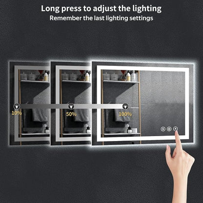 24"x36" LED Bathroom Mirror with Lights, Backlit+Frontlit, Anti-Fog | CRI 95, Stepless Dimmable, 3 Colors Lighting, Shatterproof Tempered Glass, HD Reflection, Memory, (Horizontal/Vertical)
