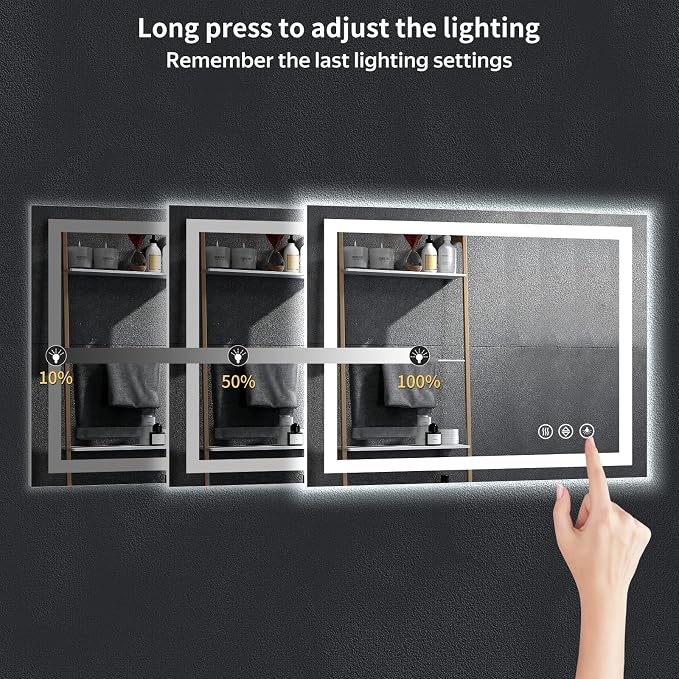 24"x42" LED Bathroom Mirror with Lights, Anti-Fog, Backlit+Frontlit | CRI 95, Stepless Dimmable, 3 Colors Lighting, Shatterproof Tempered Glass, HD Reflection, Memory, (Horizontal/Vertical)