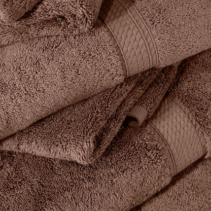 SUPERIOR Egyptian Cotton Ultra Plush & Absorbent, 12 Piece Set, Chocolate | Heavyweight 12 Pc Egyptian Cotton Towel Set Includes 4 Bath Towels 4 Hand Towels 4 Washcloths Decorative Rope Border