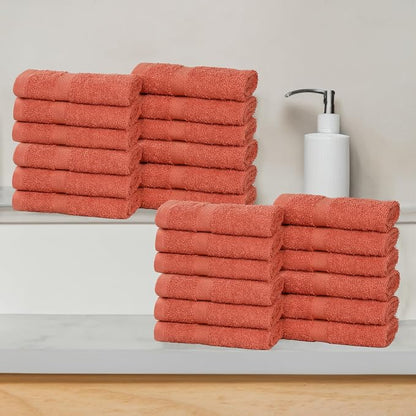 Superior 24-Piece Cotton Face Towel/Washcloth Set, Small Towels for Facial, Spa, Resort, Quick Wash, Gym, Resort, Bathroom Essentials, Master/Guest Bath Decor, Soft, Franklin Collection, Coral