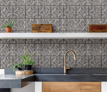 InHome NH3922 Camden Antique Silver Faux Tin Peel & Stick Backsplash Tiles, Metallic, 10 inch x 10 inch
