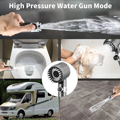 Iopsk Fitered Shower Head with Handheld for Hard Water, High Pressure Handheld Shower Heads with On Off Switch, Showerhead with Long Hose(Gun Grey,2 Filters)