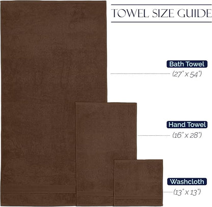 Elegant Comfort Premium Cotton 6-Piece Towel Set, Includes 2 Washcloths, 2 Hand Towels and 2 Bath Towels, 100% Turkish Cotton - Highly Absorbent and Super Soft Towels for Bathroom, Brown