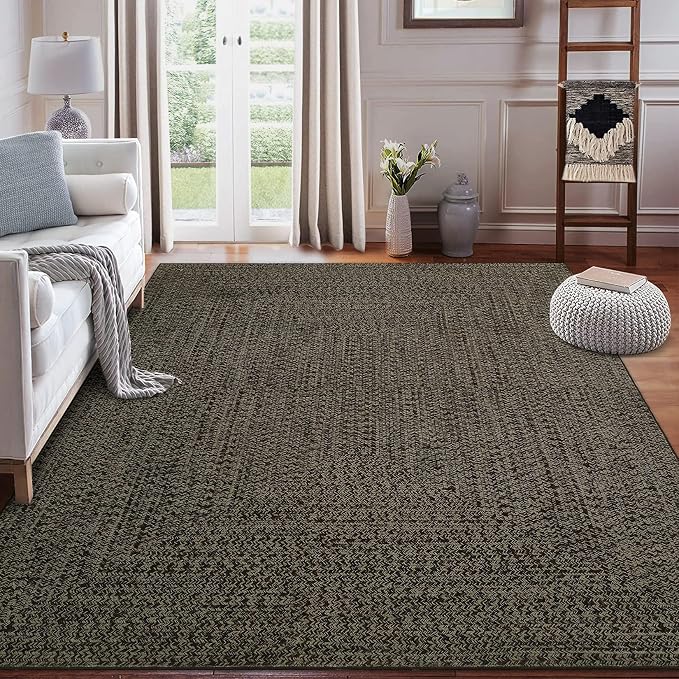 Printed Washable Rugs 10x13 Area Rug for Living Room Modern Bedroom Rug Print Braided Soft Large Area Rug Non Slip Throw Rugs Stain Resistant Carpet for Nursery Dining Room 10'x13' Black/Brown