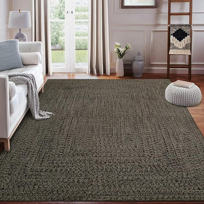 Washable Area Rugs 5x7 Rug for Living Room Braided Print Non Slip Modern Soft Bedroom Rug Farmhouse Throw Rugs Contemporary Stain Resistant Carpet for Dining Room 5'x7' Black/Brown