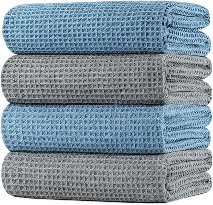 POLYTE 430 GSM Poly Blend Microfiber Quick Dry Waffle Bath Towel, 30x60 in | 4 Pack, Oversize, Lint Free, Body Towel
