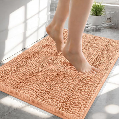 OLANLY Thick Small Bathroom Rugs 24x16, Soft Chenille Bath Rugs, Peach | Rubber Backing, Machine Wash, Extra Absorbent Striped Bath Mats for Bathroom Floor, Tub and Shower, Home Decor Accessories