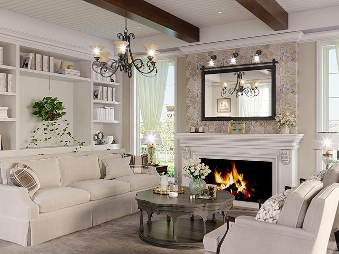 Farmhouse Mirror for Bathroom, 40x30 Inch Black Vanity Mirror for Wall, Wood Framed Rustic Mirror Rectangular Wall Decor Mirrors for Entryway Living Room Bedroom